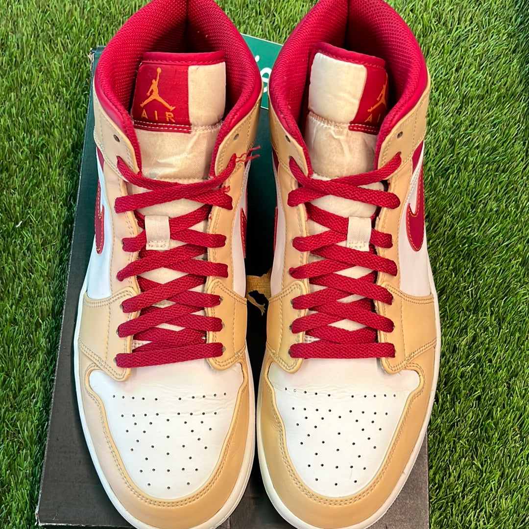 Air Jordan 1 Mid 'Light Curry Cardinal Red'