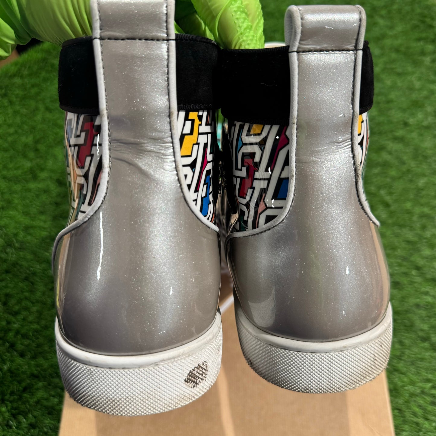 Christian Louboutin Lou Spikes Orlato Flat High 'Logo Print - Multi Silver'