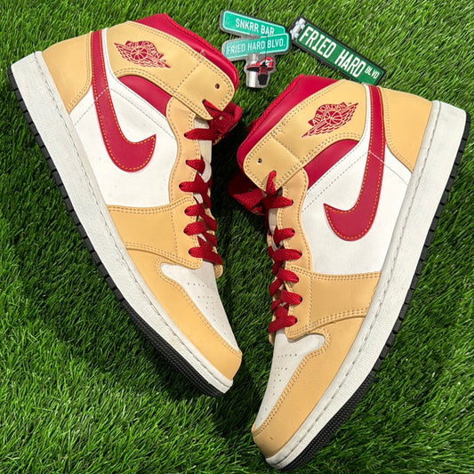 Air Jordan 1 Mid 'Light Curry Cardinal Red'