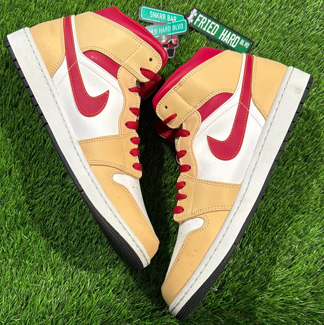Air Jordan 1 Mid 'Light Curry Cardinal Red'