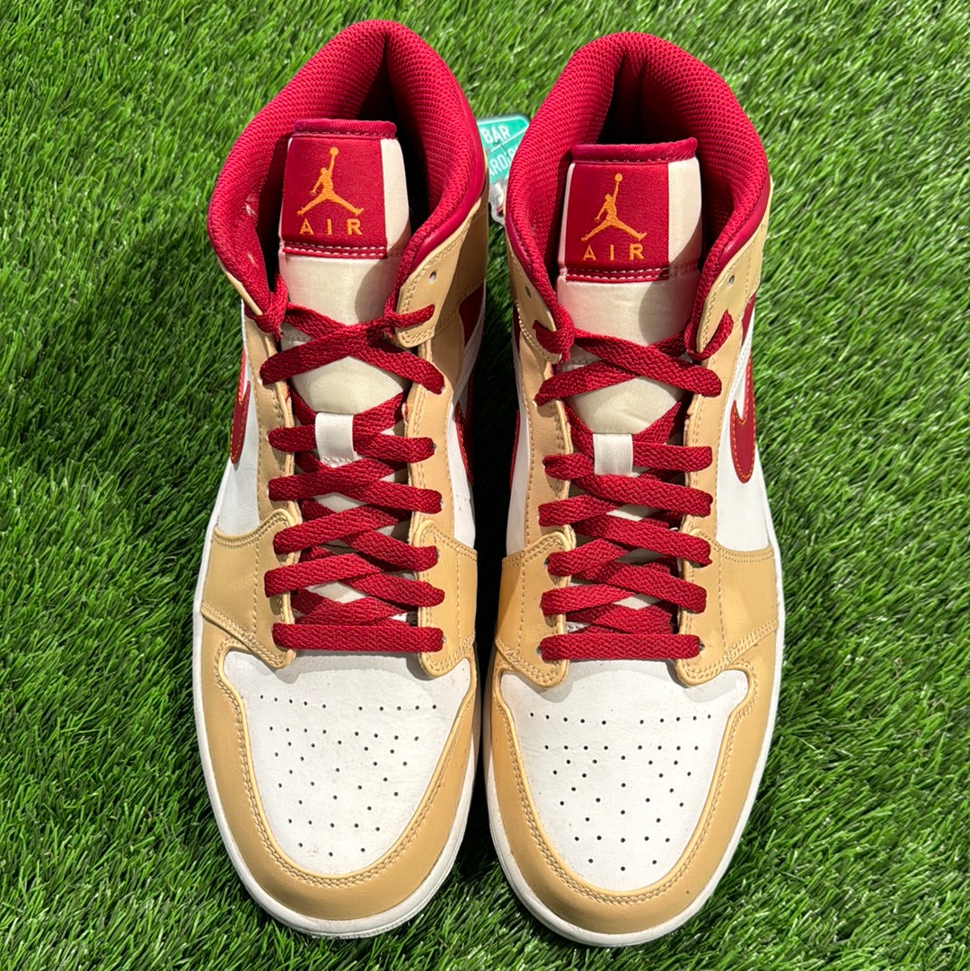 Air Jordan 1 Mid 'Light Curry Cardinal Red'