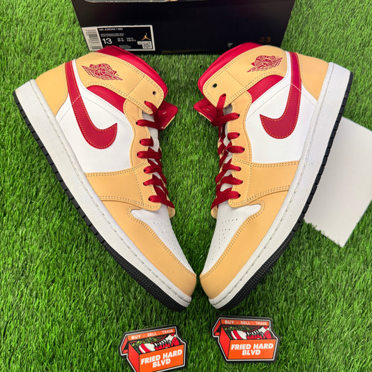 Jordan 1 Mid Light Curry Cardinal SIZE 13M/14.5W