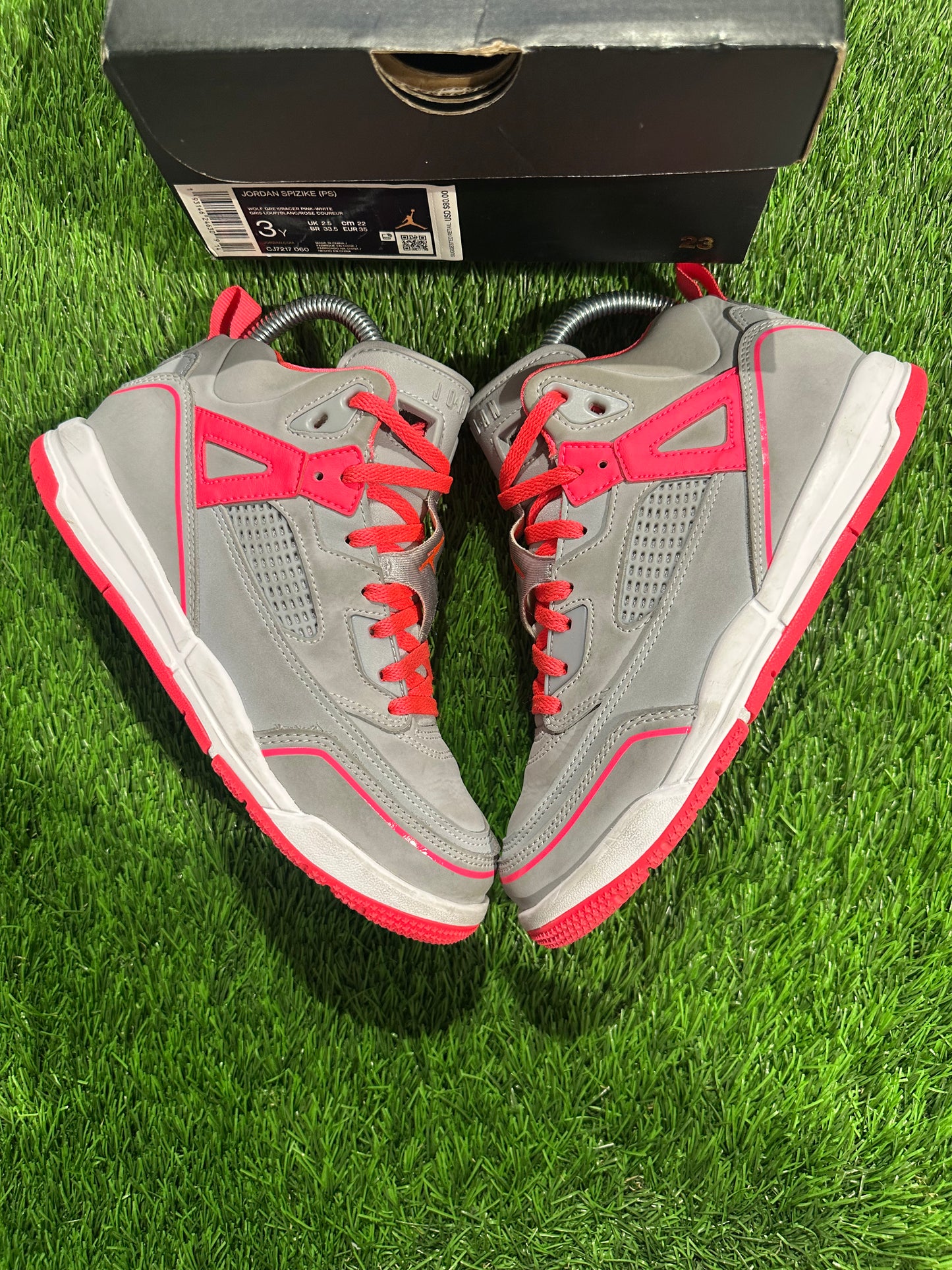 Jordan Spizike Wolf Grey Racer Pink (PS) SIZE 3Y/4.5W