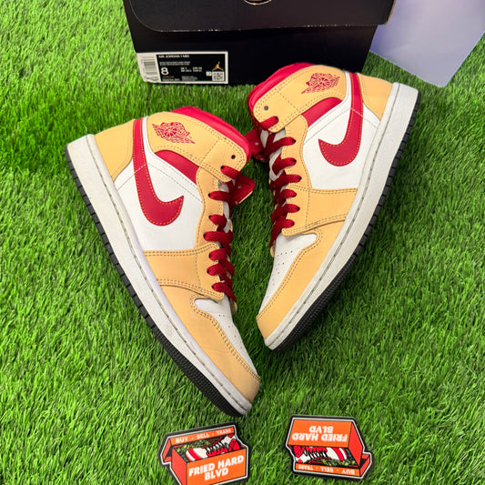 Jordan 1 Mid Light Curry Cardinal SIZE 8M/9.5W