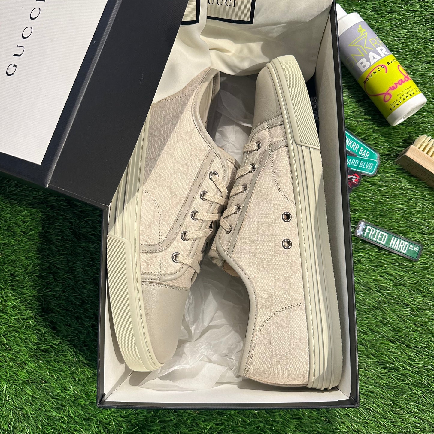 Gucci Cream Leather Canvas Sneaker