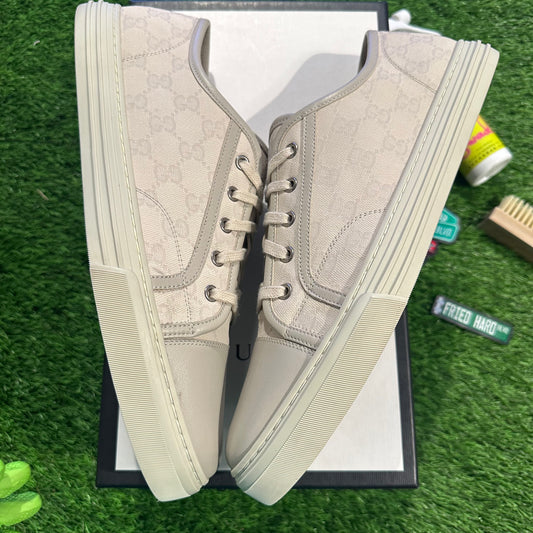 Gucci Cream Leather Canvas Sneaker