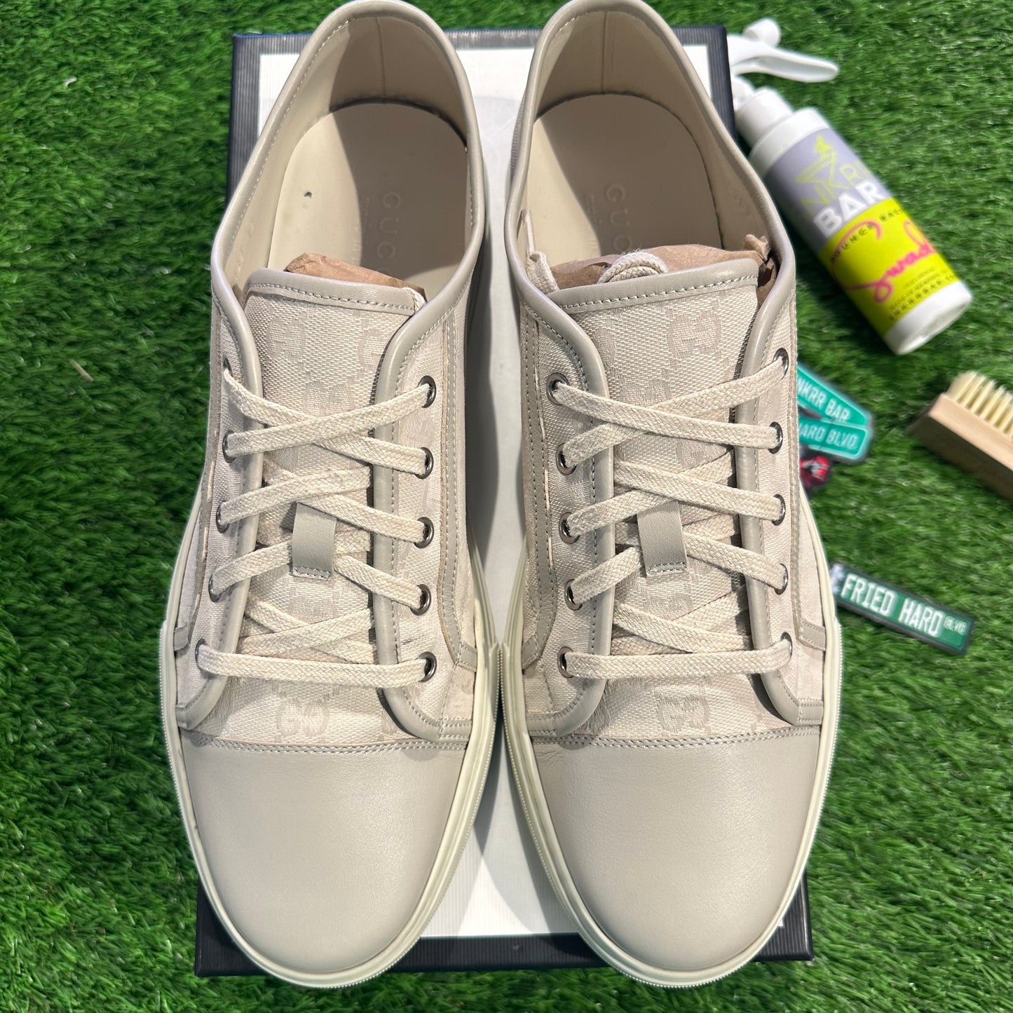 Gucci Cream Leather Canvas Sneaker