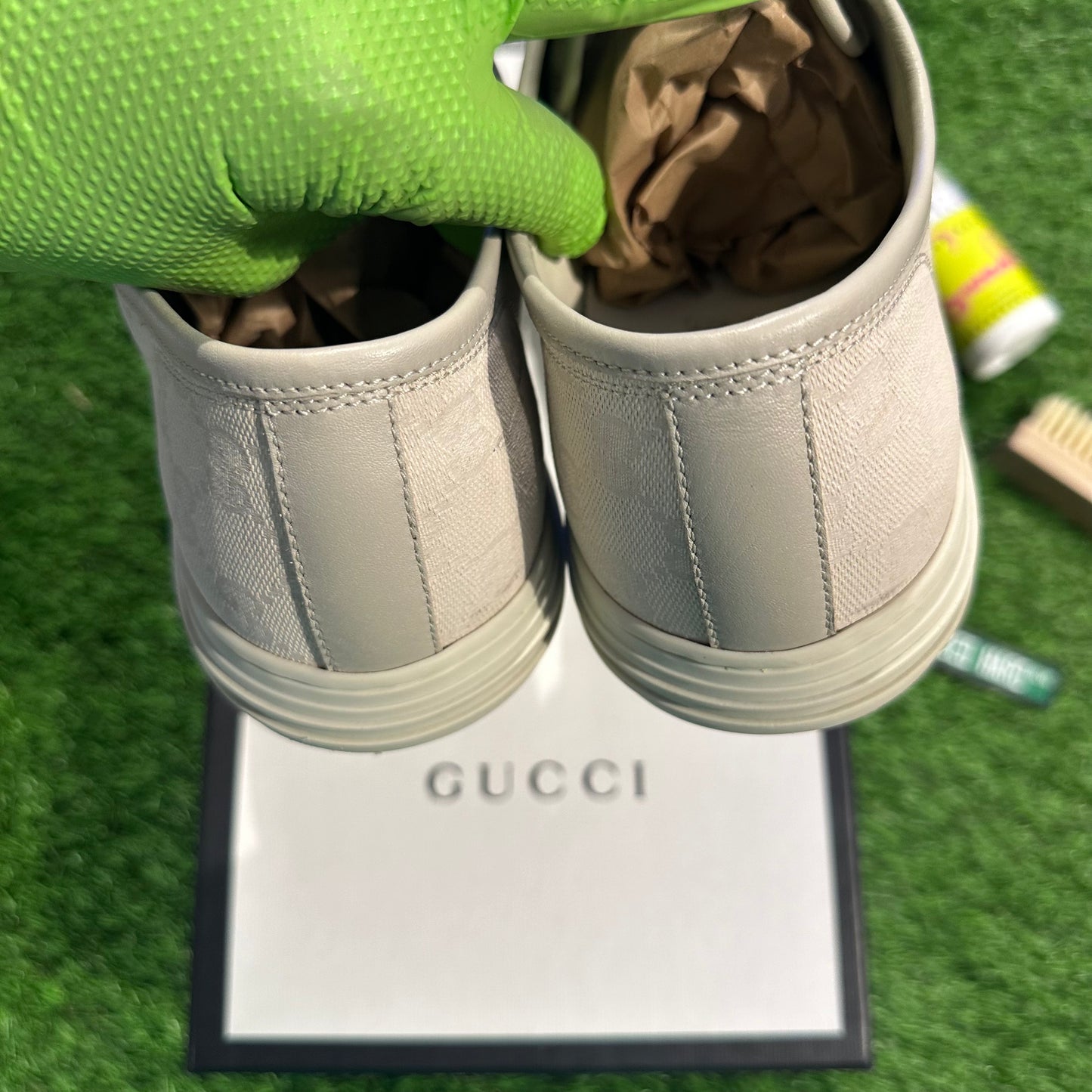 Gucci Cream Leather Canvas Sneaker