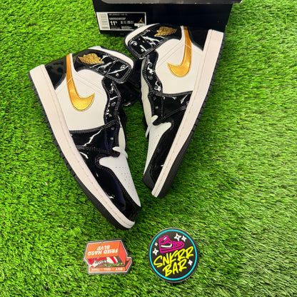 Jordan 1 Mid Patent Black White Gold 11.5M/13W