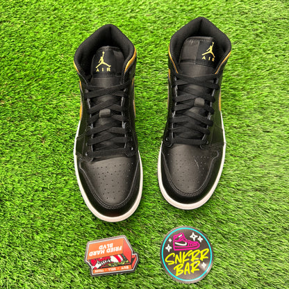 Jordan 1 Mid Black Metallic Gold 8M/9.5W