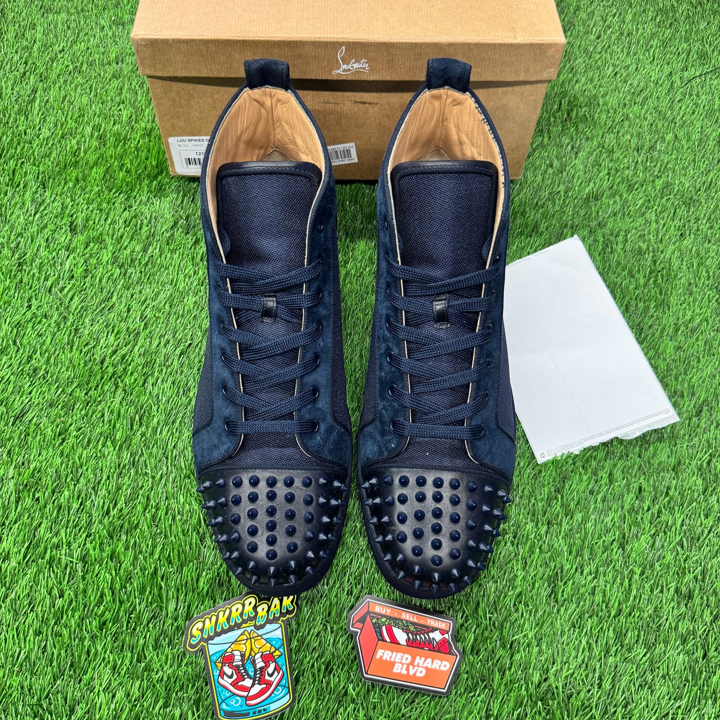 Christian Louboutin Lou Spikes Orlat High Sneakers 'Zaffiro' SIZE 13M/14.5W