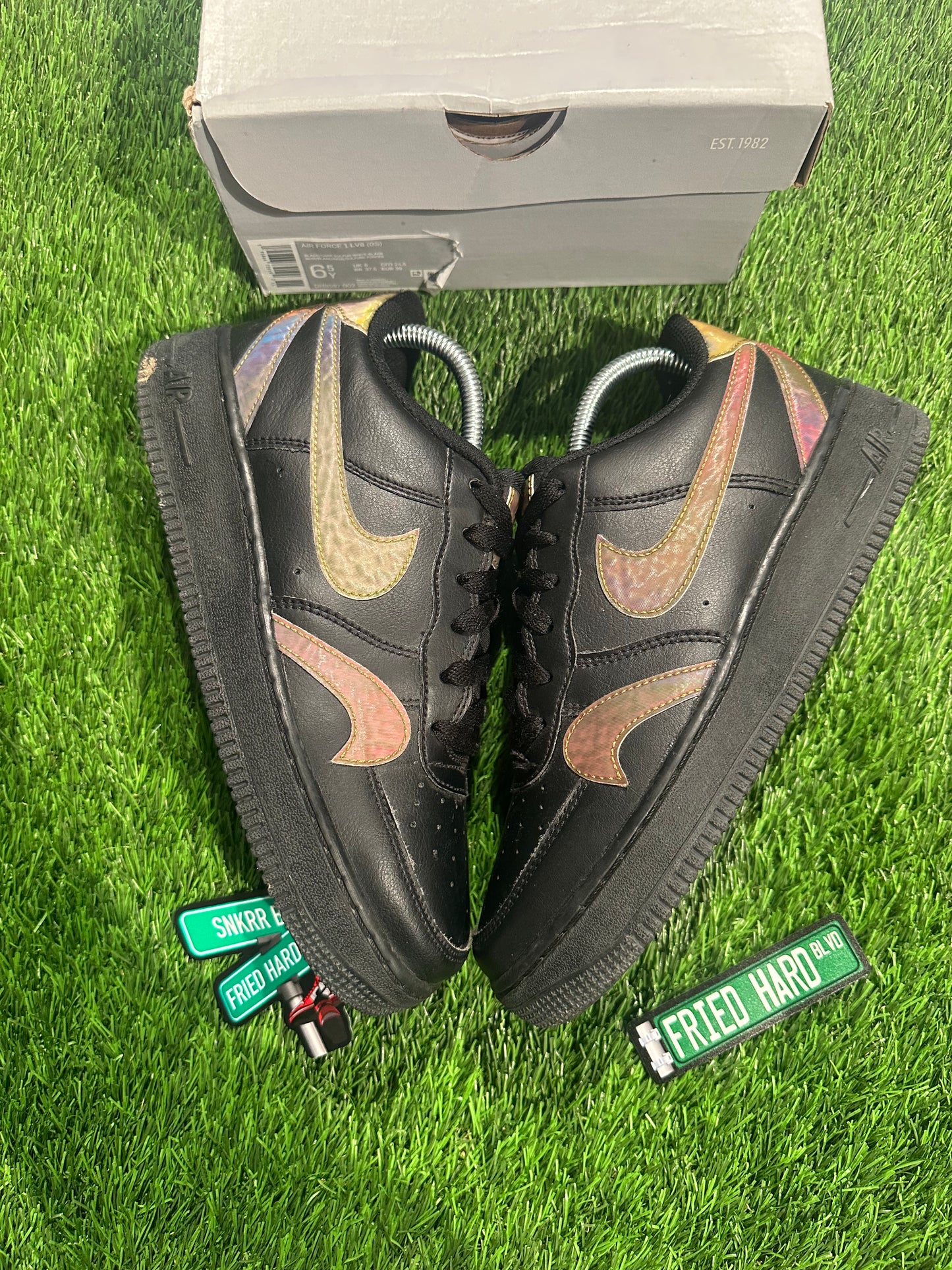 Nike Air Force 1 Low LV8 Misplaced Swooshes Black Multi (GS) 6.5Y/8W