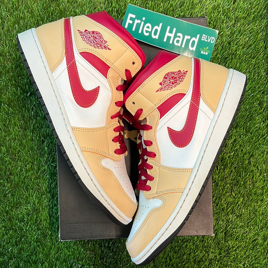 Air Jordan 1 Mid 'Light Curry Cardinal Red'