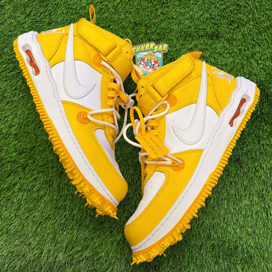 Off-White x Nike Air Force 1 Mid SP Leather 'Varsity Maize' SIZE 13M/14.5W